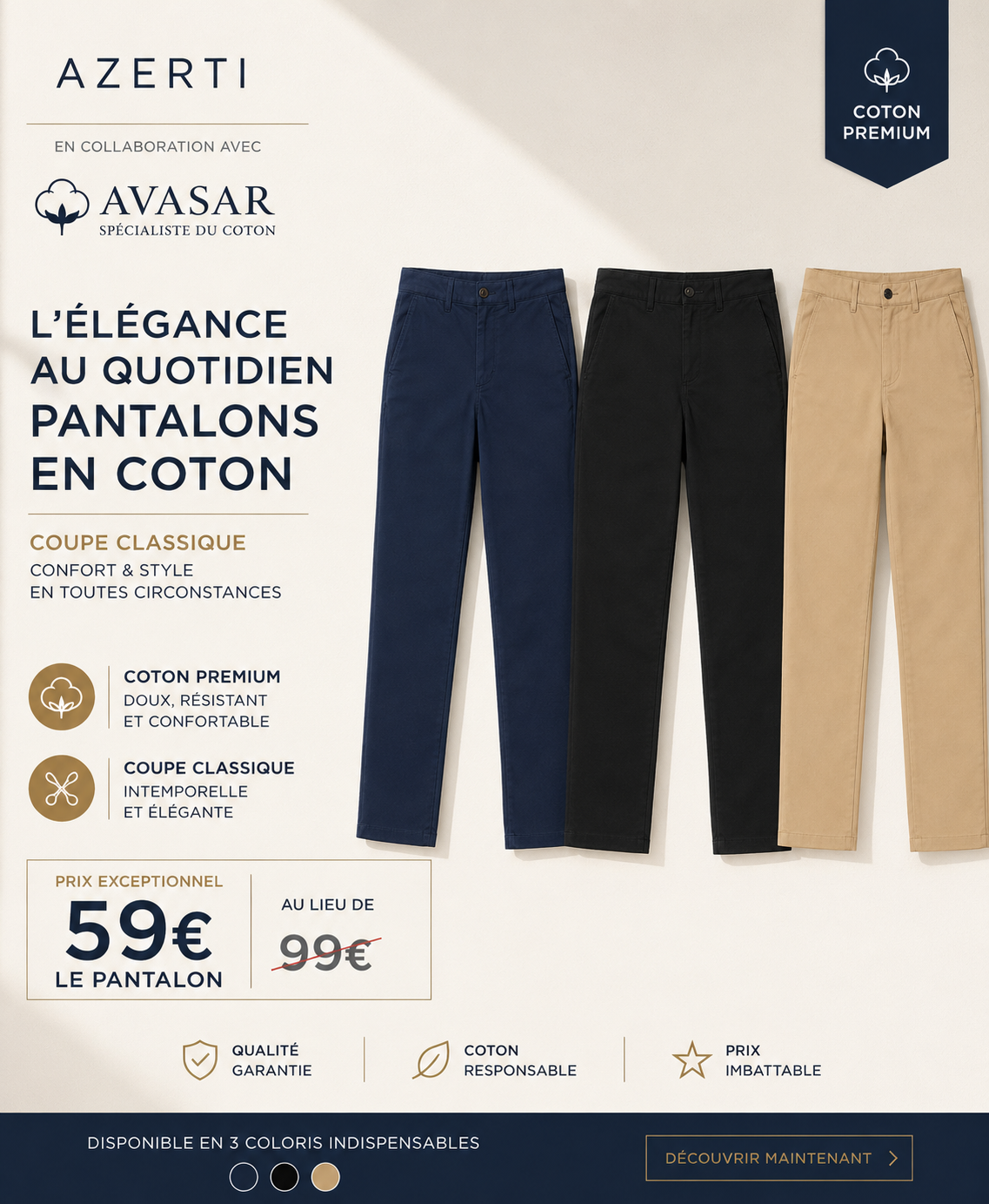 Pantalon Chino Beige en Coton — AZERTI