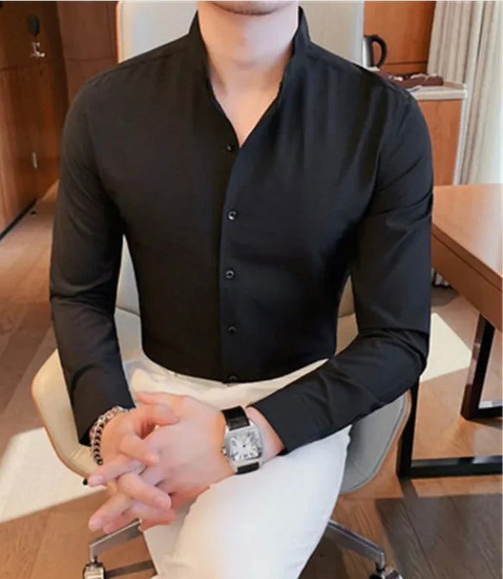 Chemise noir col tulipe en coton